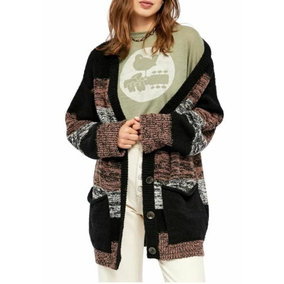 Free People Cardigan Sweater Southport Beach Oversized in Helsinki Combo Size XS - Picture 1 of 8